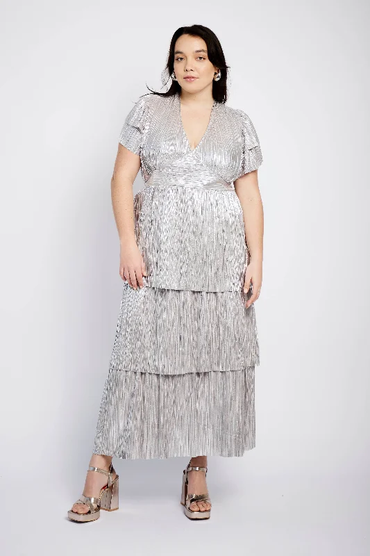 Ra Ra Tiered Empire Dress in Silver