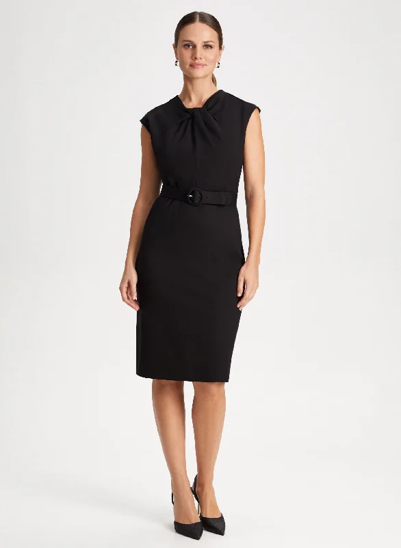 Twist Neck Detail Sheath Dress