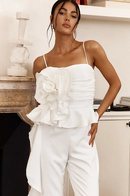 Fallon Ruffle Rose Cami Jumpsuit White