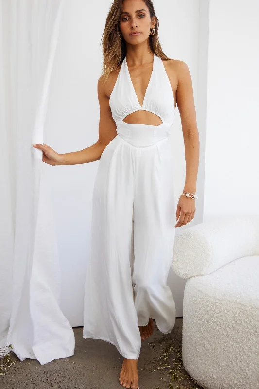 Guest List Halterneck Open Back Jumpsuit White