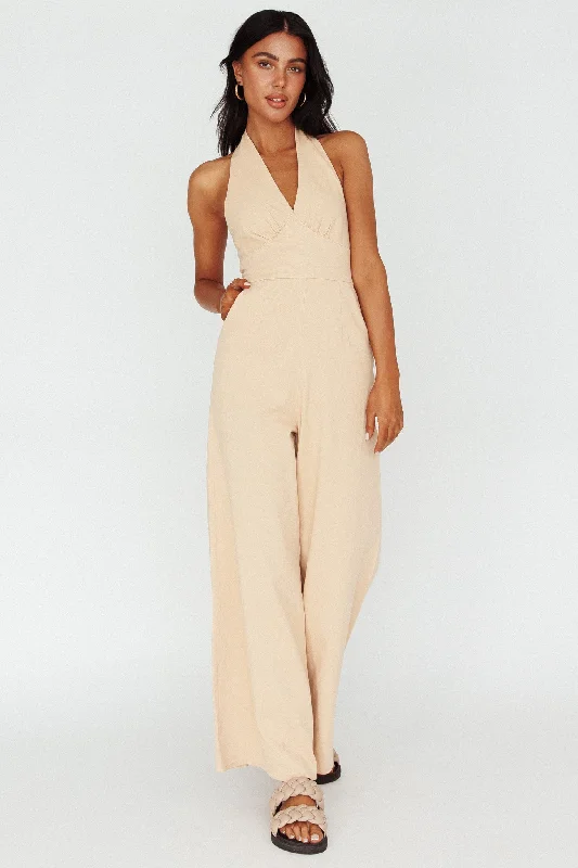 Hilaria Halterneck Jumpsuit Beige