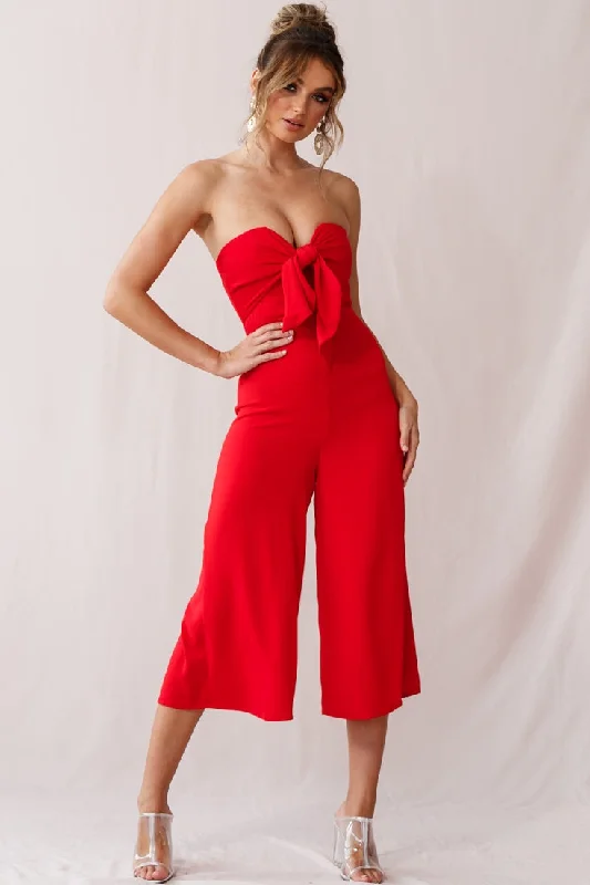 Khloe Summer Bow Tie Jumpsuit Red