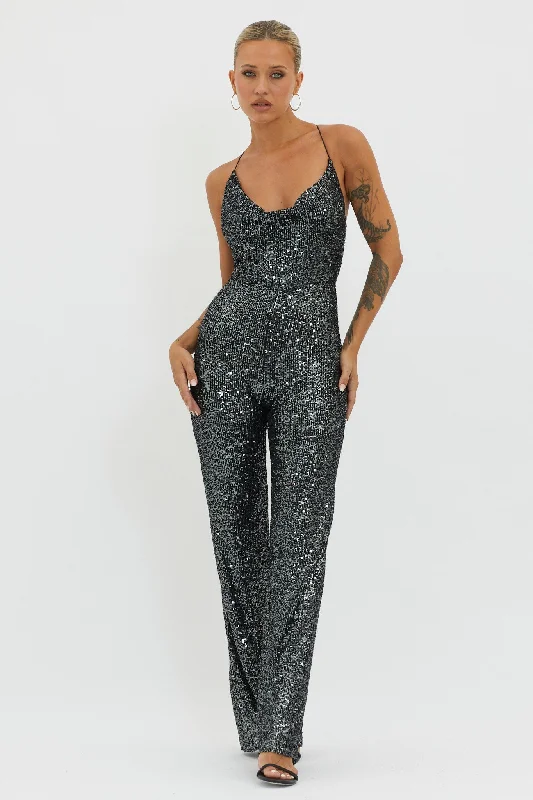 Midnight Kiss Sequin Jumpsuit Gunmetal