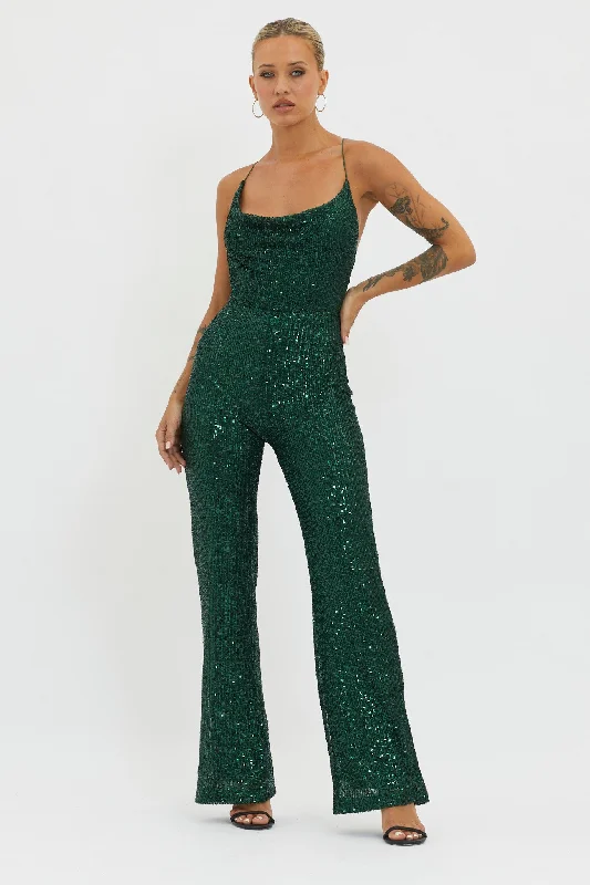 Midnight Kiss Sequin Jumpsuit Hunter