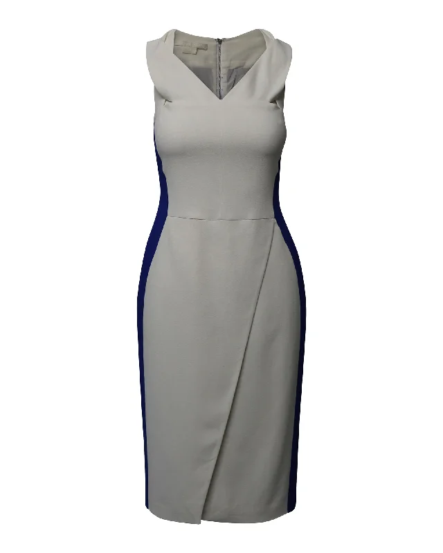 Antonio Berardi Color Block Sleeveless Midi Dress in White and Blue Acetate