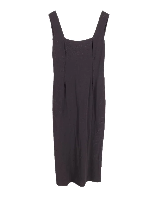 Dolce and Gabbana Square Neck Midi Dress in Black Wool