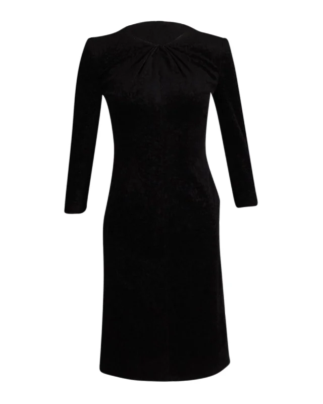 Giorgio Armani Quarter-Sleeve Midi Dress in Black Cotton Velvet