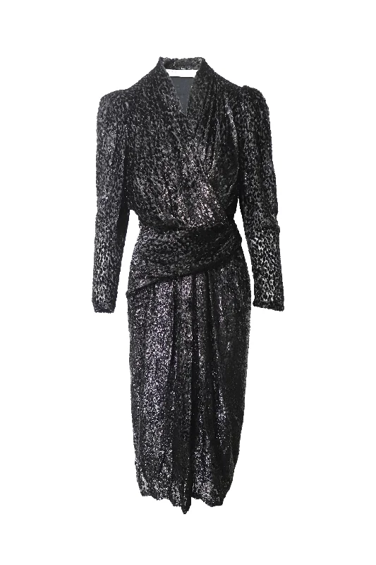 IRO Xonina Wrap-Effect Metallic Devoré Velvet Midi Dress In Black Viscose