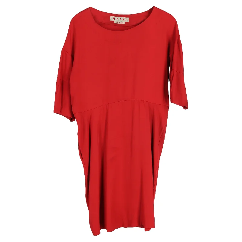 Marni Midi Short Sleeve Dress in Red Cotton