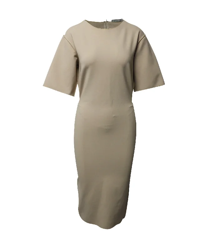 Maxmara Oversized Drop Sleeves Midi Sheath Dress in Nude Viscose