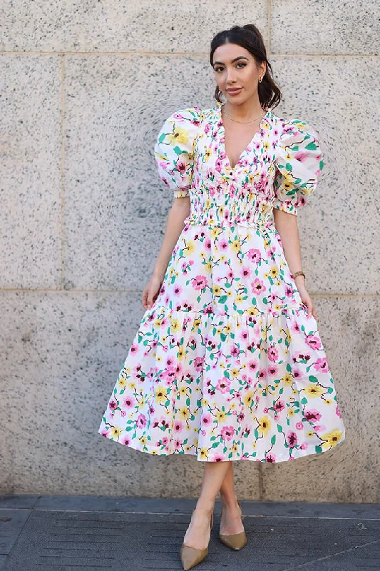 Oliana Floral Smocked Midi Dress