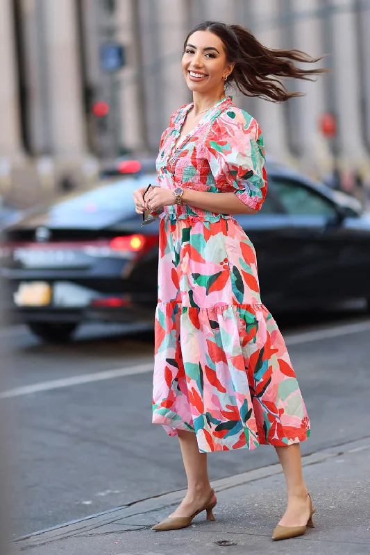 Ramona Watermelon Smocked Midi Dress