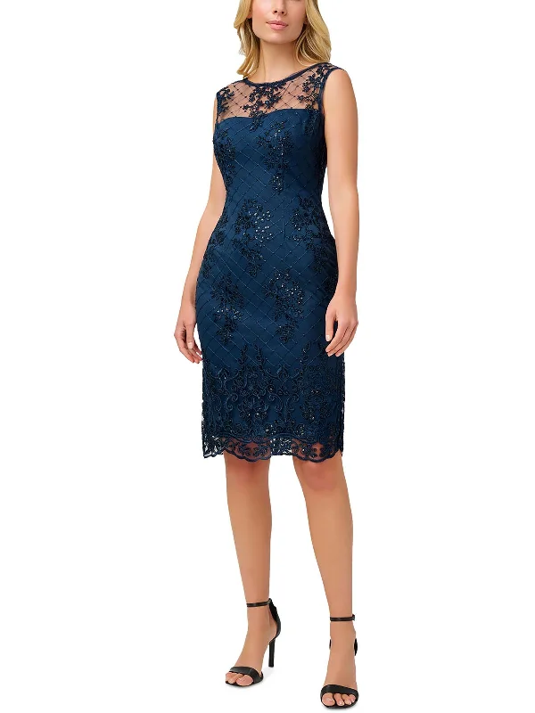 Womens Embroidered Evening Wear Midi Dress