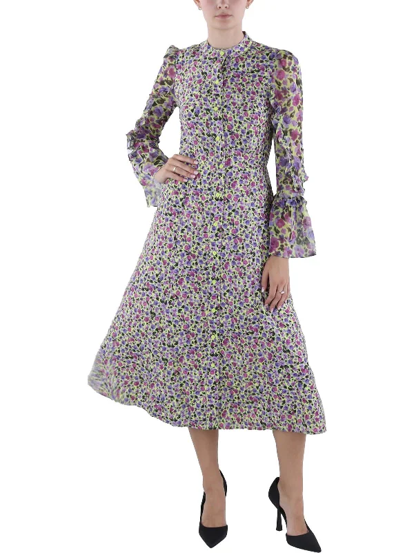 Womens Floral Print Mid Calf Midi Dress