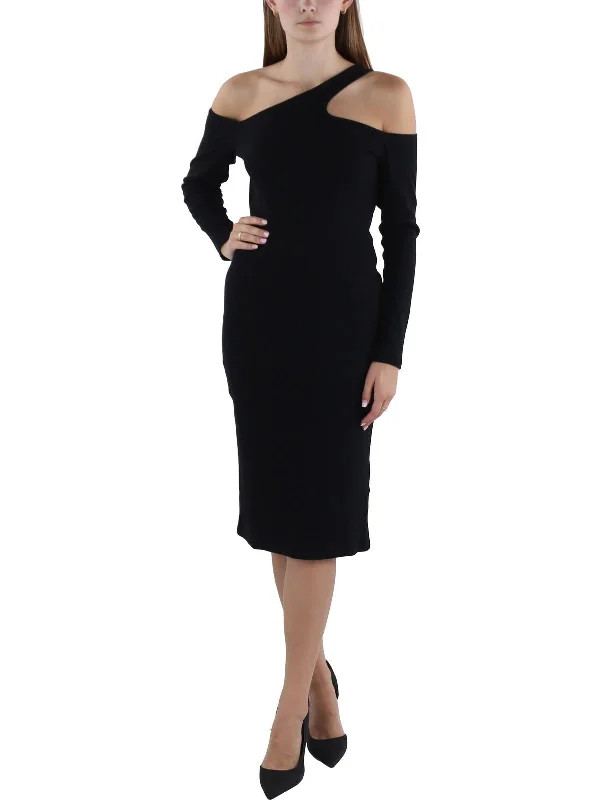 Womens Ribbed Knee Length Midi Dress