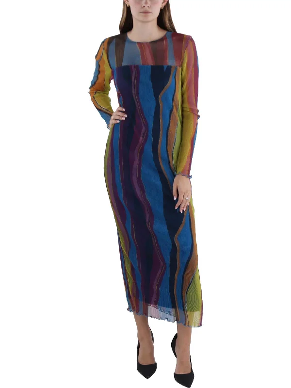 Womens Sheer Mid Calf Midi Dress