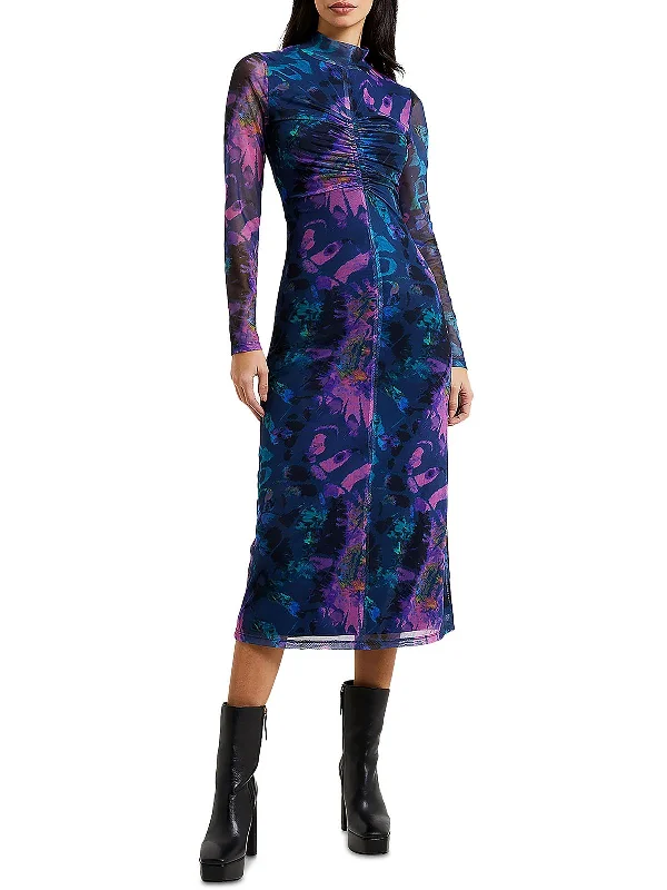 Womens Sheer Tea Length Midi Dress