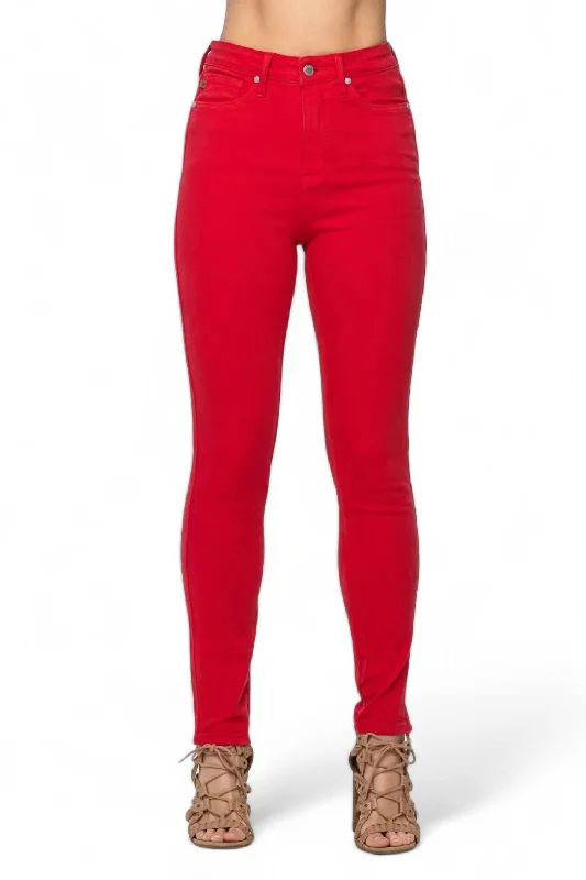 High Waist Control Top Garment Dyed Skinny Jean - Regular/curvy In Red