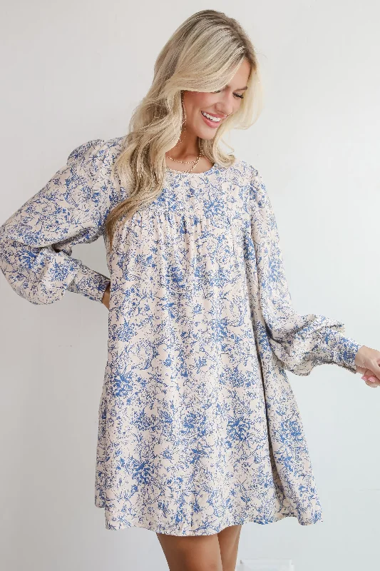 Luxe Romantic Blue Floral Mini Dress