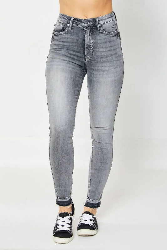 Tummy Control Release Hem Skinny Jeans In Washed Out Grey