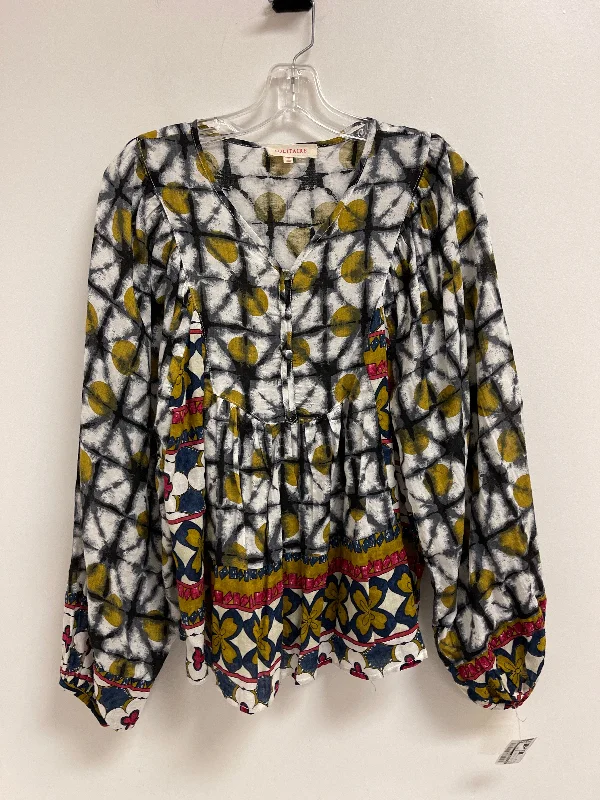 Top Long Sleeve By Solitaire In Black & Yellow, Size: M