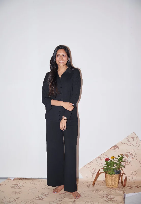 Black Modal Button Down Pajama Set