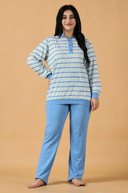 Blue Striped Night Suit Set