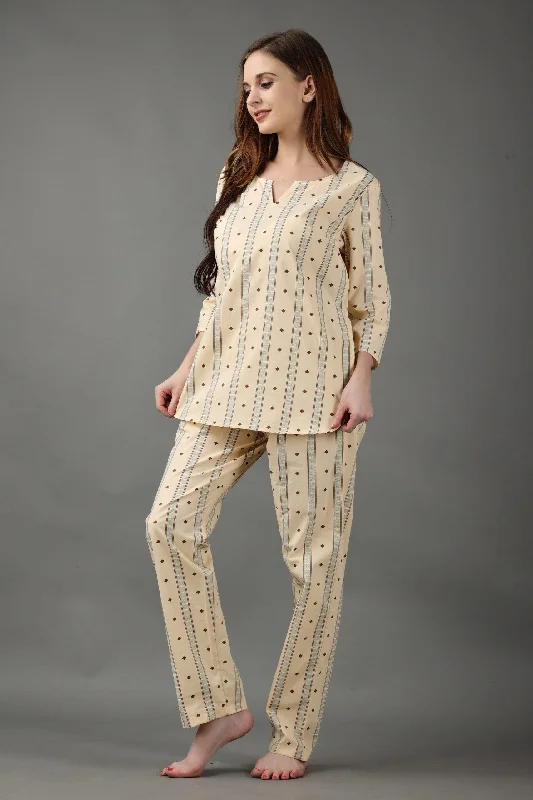 Light Yellow Graphic Printed Night Suit Set