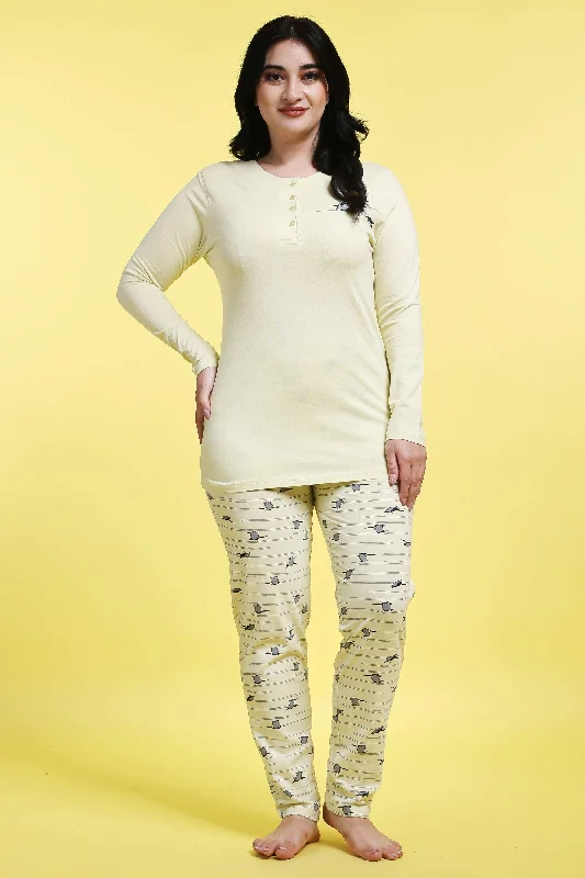 Penguin Printed Night Suit Set-Lemon Yellow