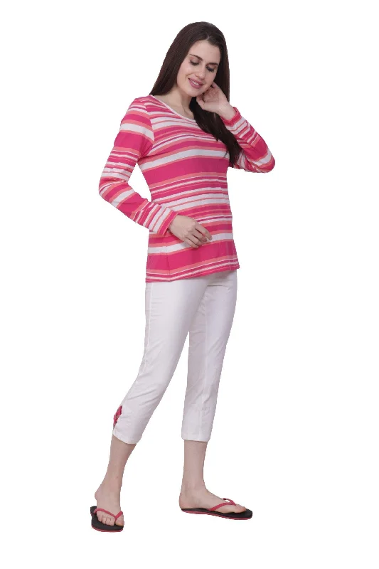 Pink & White Striped Night Suit Set