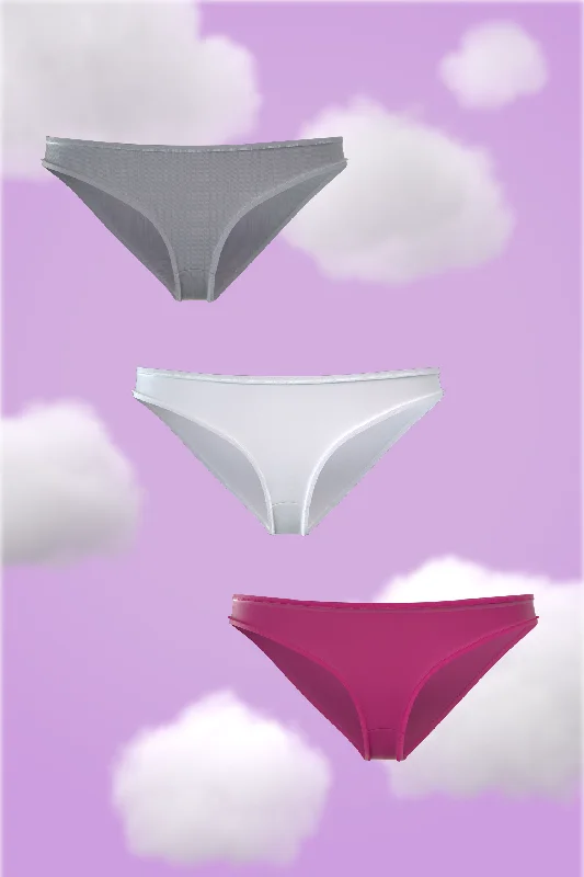 Set of three Bikini- Plush grey, Cloudy white, Fuzzy Fuscia Nessies